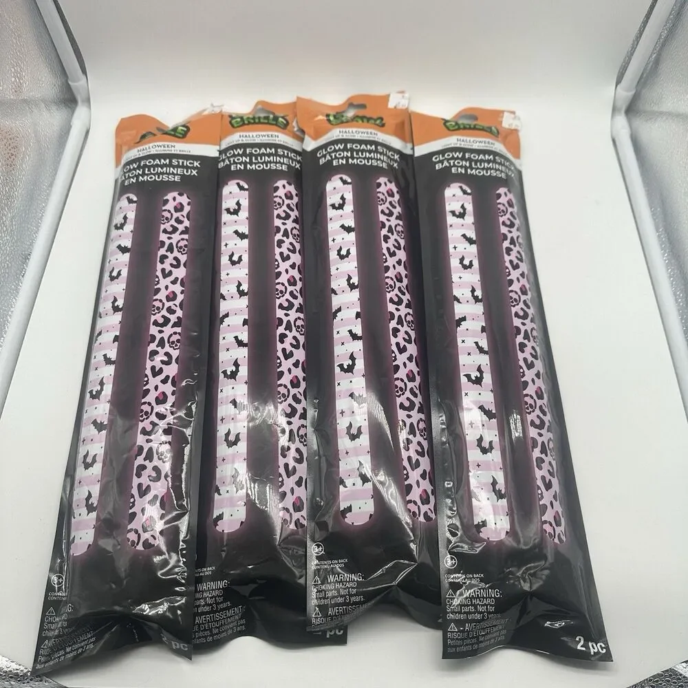 10 Pack Halloween Pink Bat Leopard Glow Foam Sticks Brite Luminous Baton Party